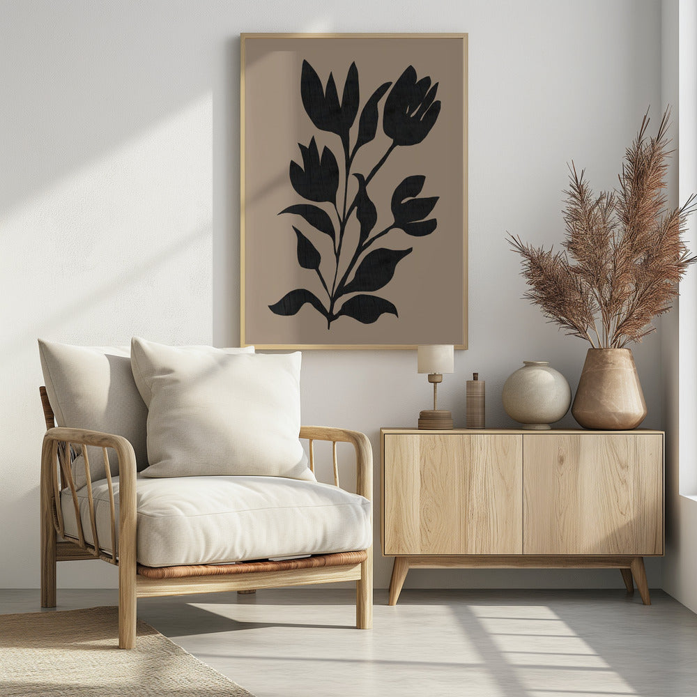 Zwarte tulpen, modern botanisch silhouet | Poster