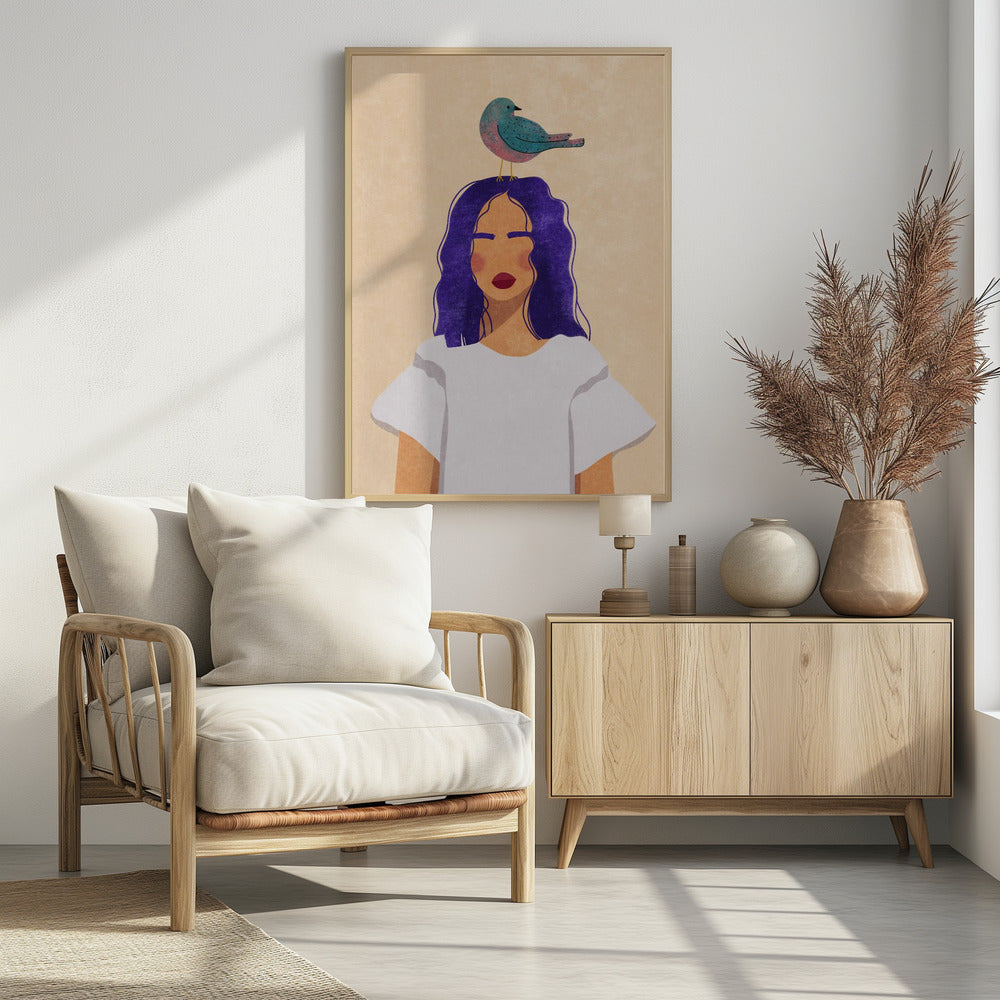 Meisje met vogel | Poster