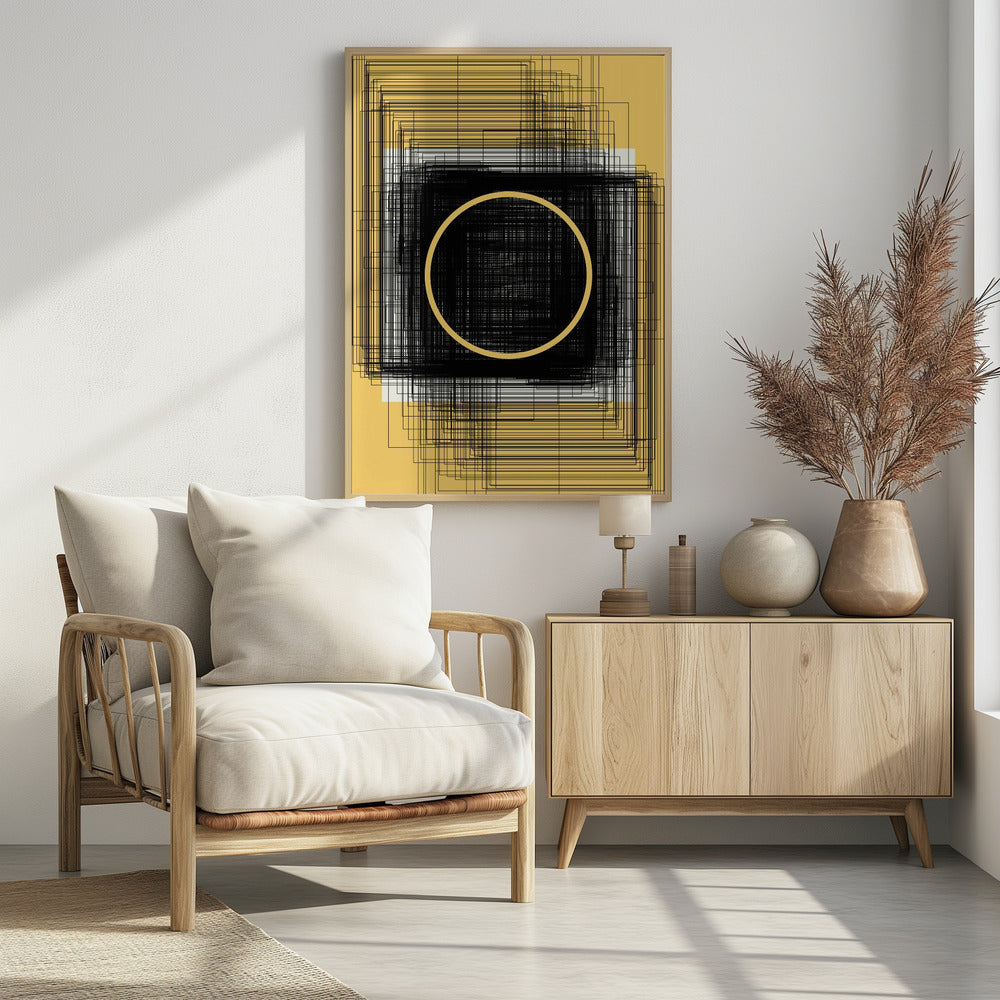 Gele cirkel en zwarte lijnen | Poster