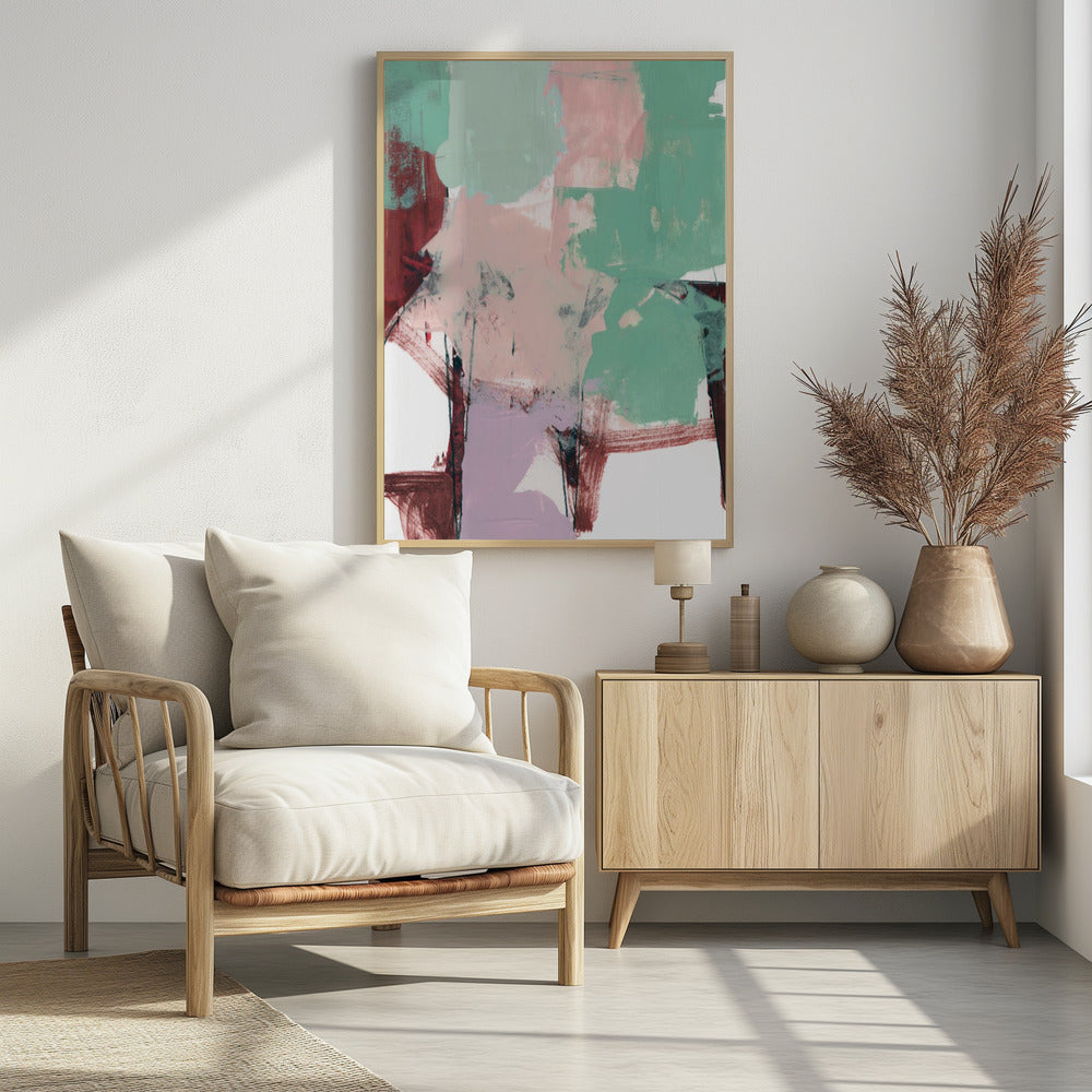 Blauw Roze Donker Abstract 3 | Poster