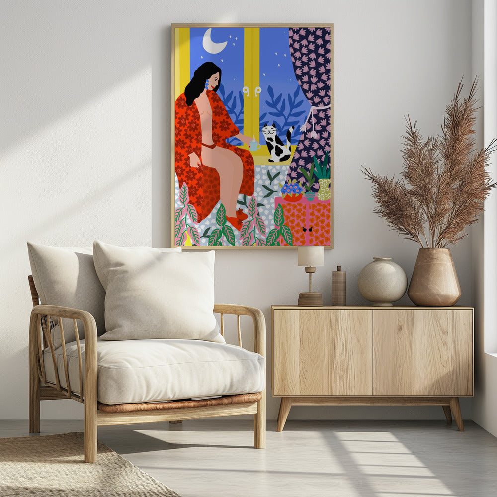 Evening Tea With Cat | Poster