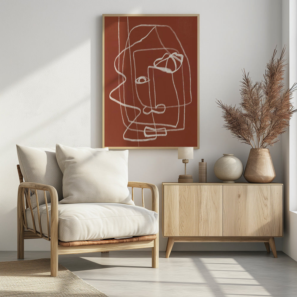 Lijnkunst Abstract Portret Terracotta 03 | Poster