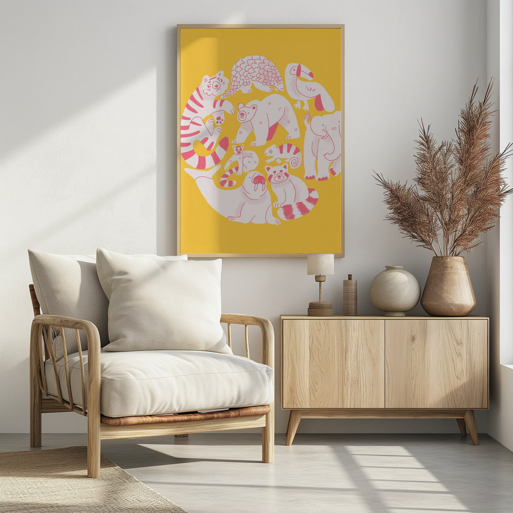 Gele dierencollage | Poster