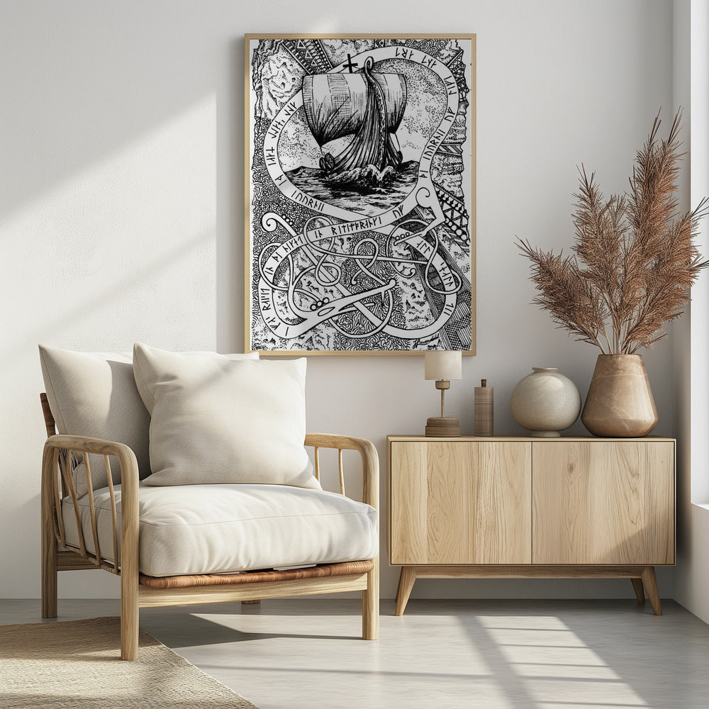 The Journey. Viking Doodle Ink Drawing. | Poster