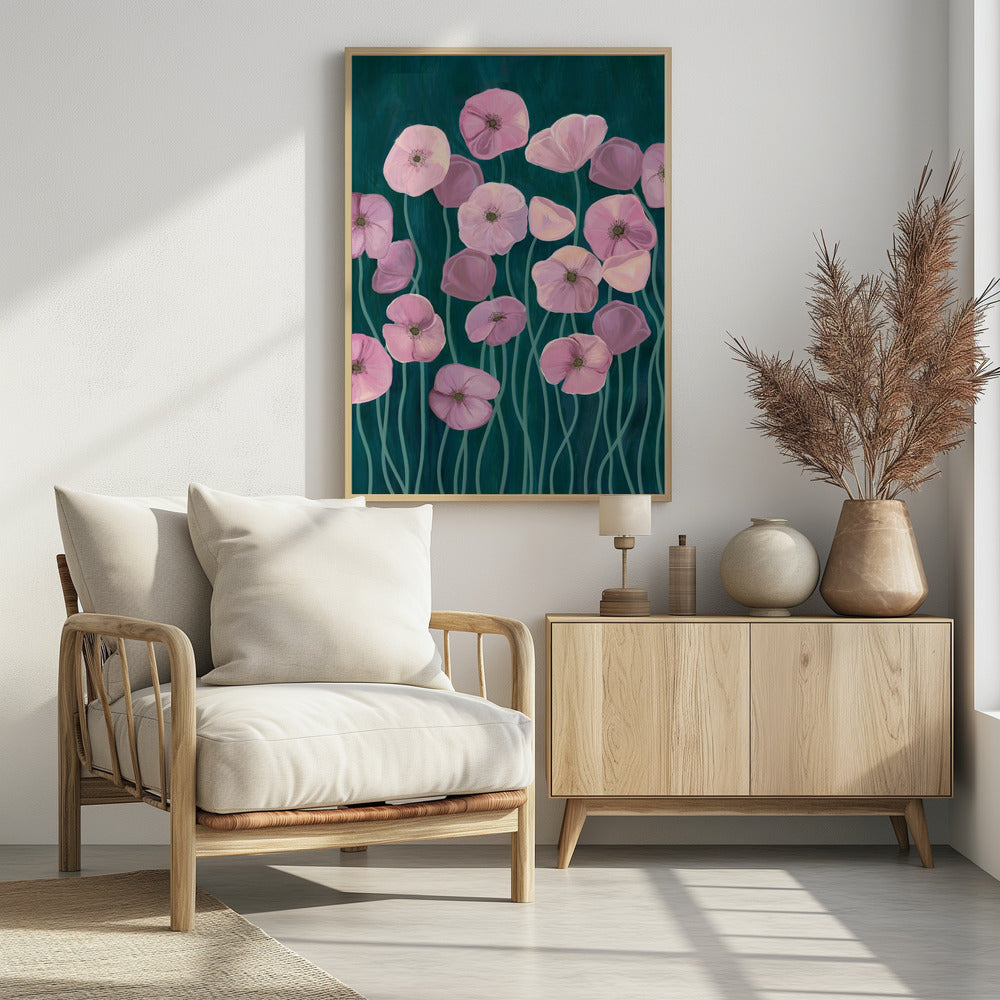 Roze klaprozen | Poster