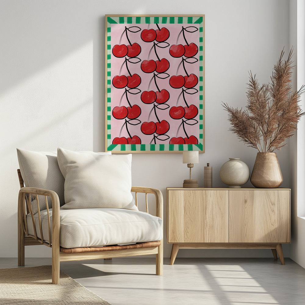 Rode kersen op een roze | Poster