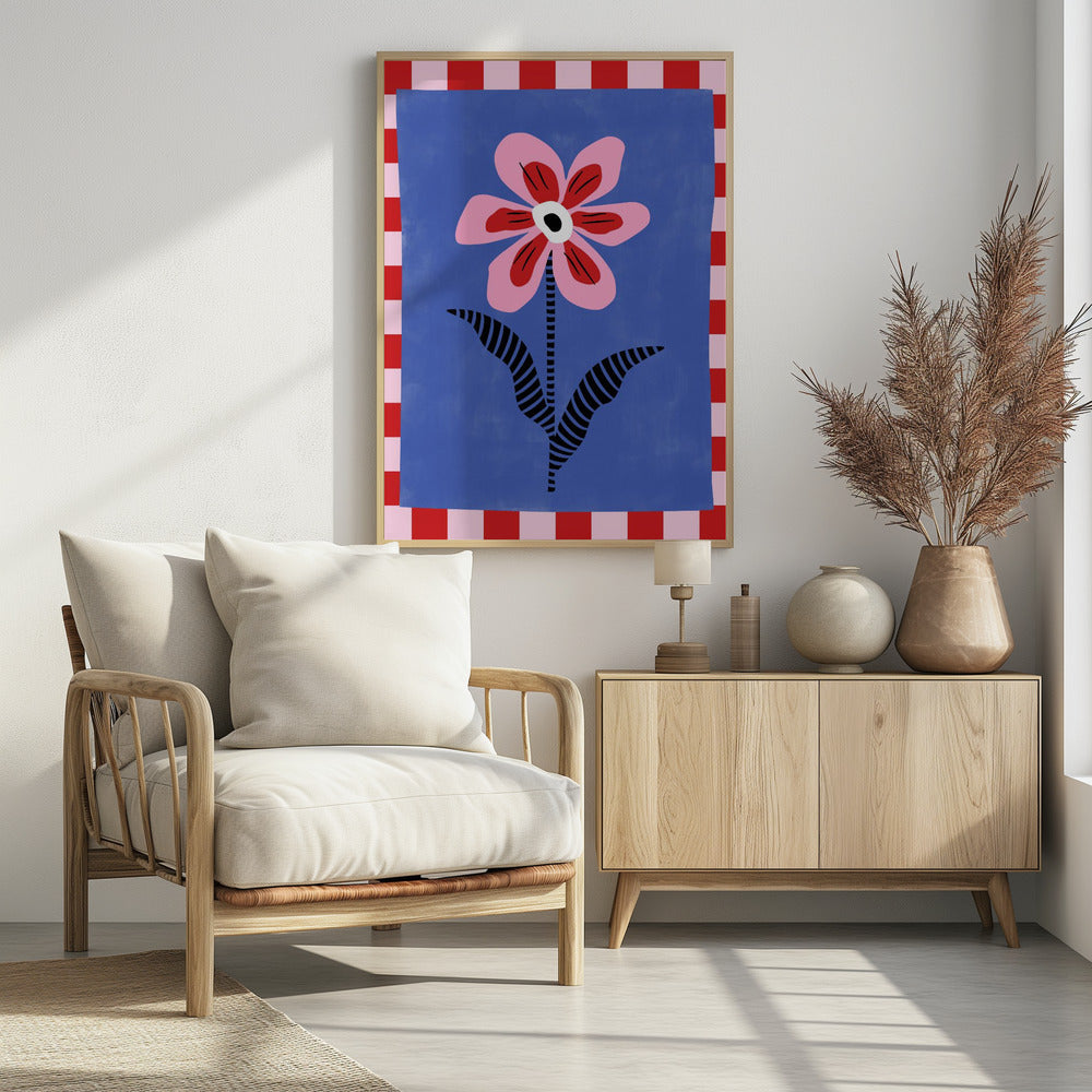 Bloem met roze bloemblaadjes en gestreepte bladeren | Poster