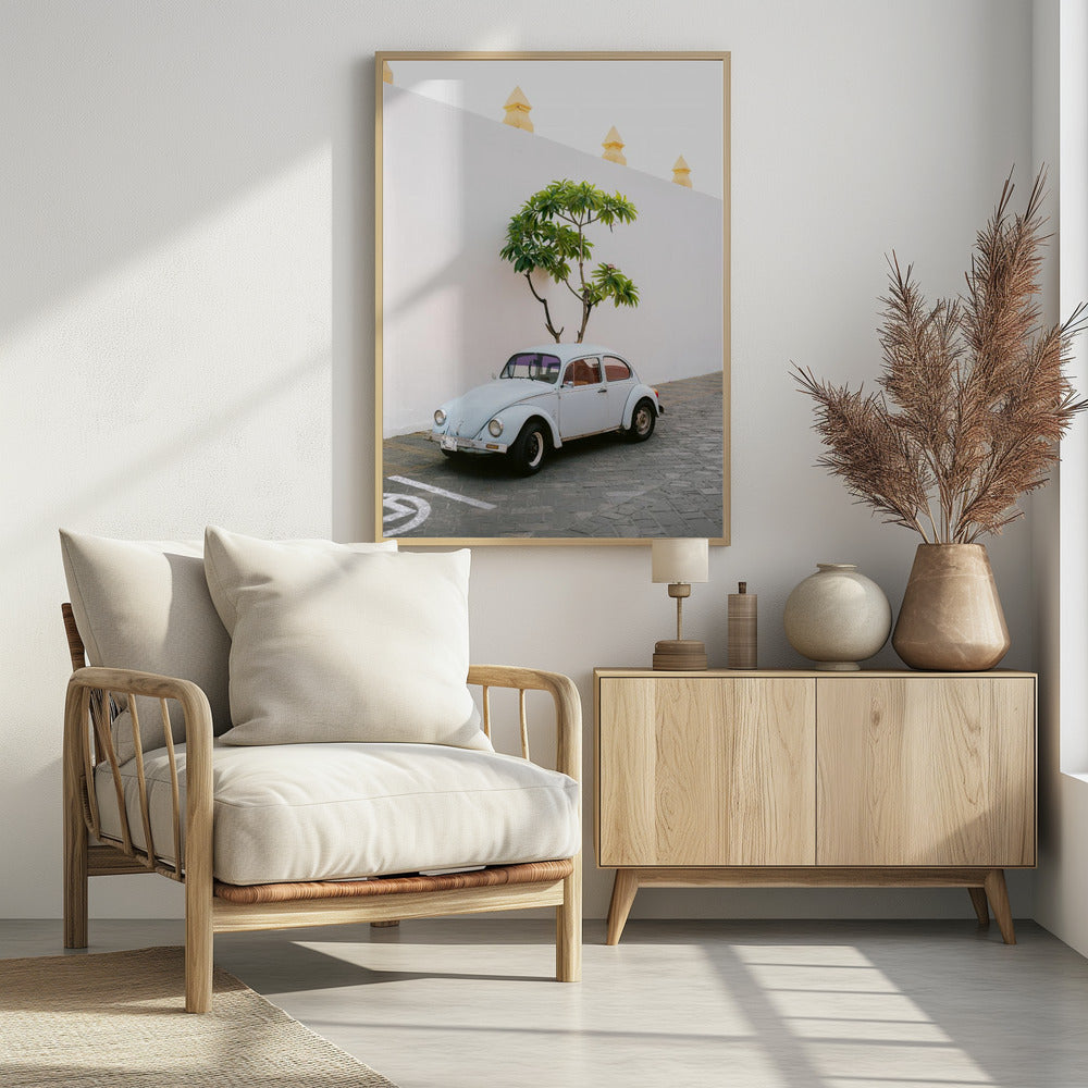 Pastel Volskwagen Beetle in the streets of Oaxaca Mexico | Poster