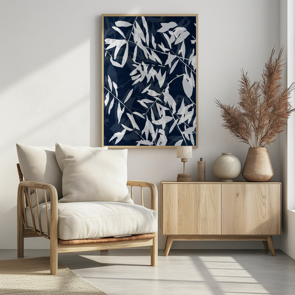 Marineblauwe witte bamboe 1 | Poster