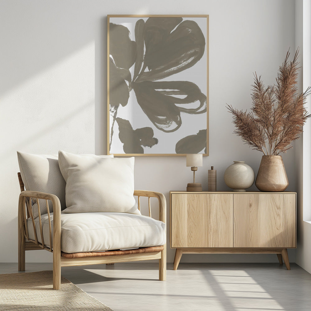 Reuzen Taupe Bloemen 1 | Poster