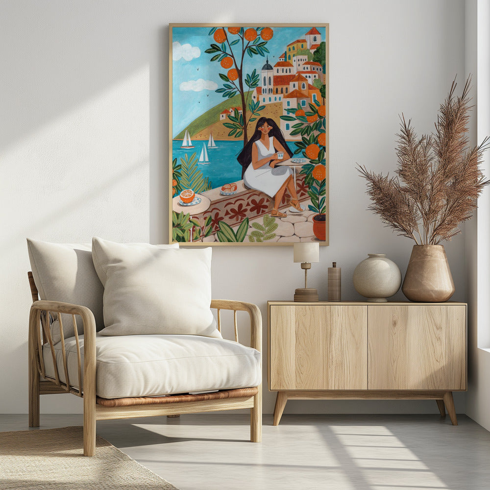 Reisposter vrouw aan de Middellandse Zee | Poster