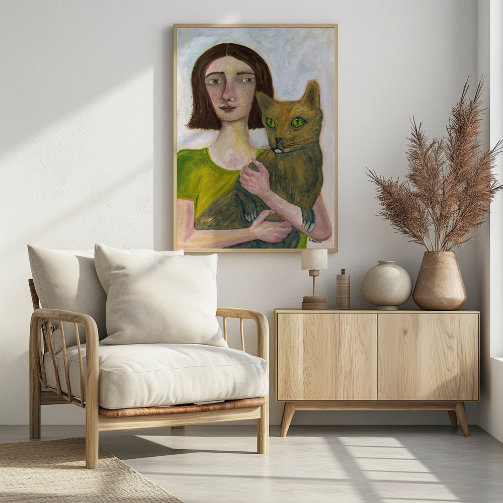 Cat Lady with Greenish Cat | Poster