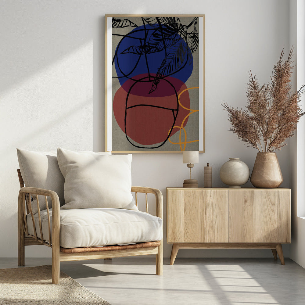 Houtsnede Blad Paars Blauw Rood Abstract 3 Finale | Poster