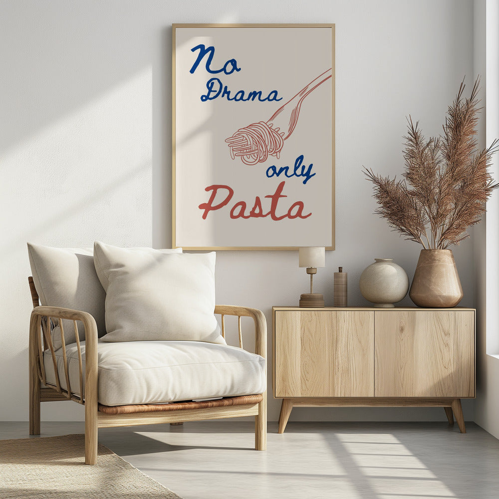 Geen drama, alleen pasta, Illustratie + Tekst | Poster