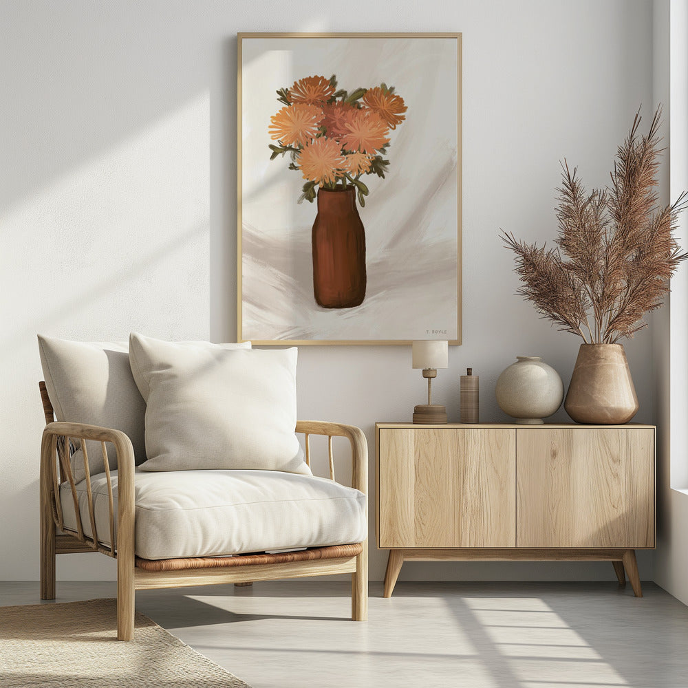 Vaas met bloemen in perzikkleur | Poster