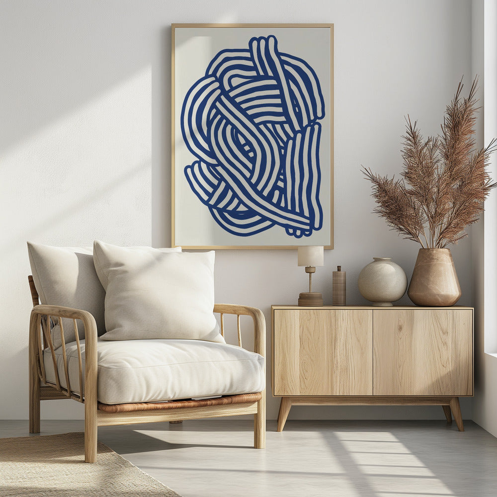 Lijnkunst organische vorm in blauw | Poster