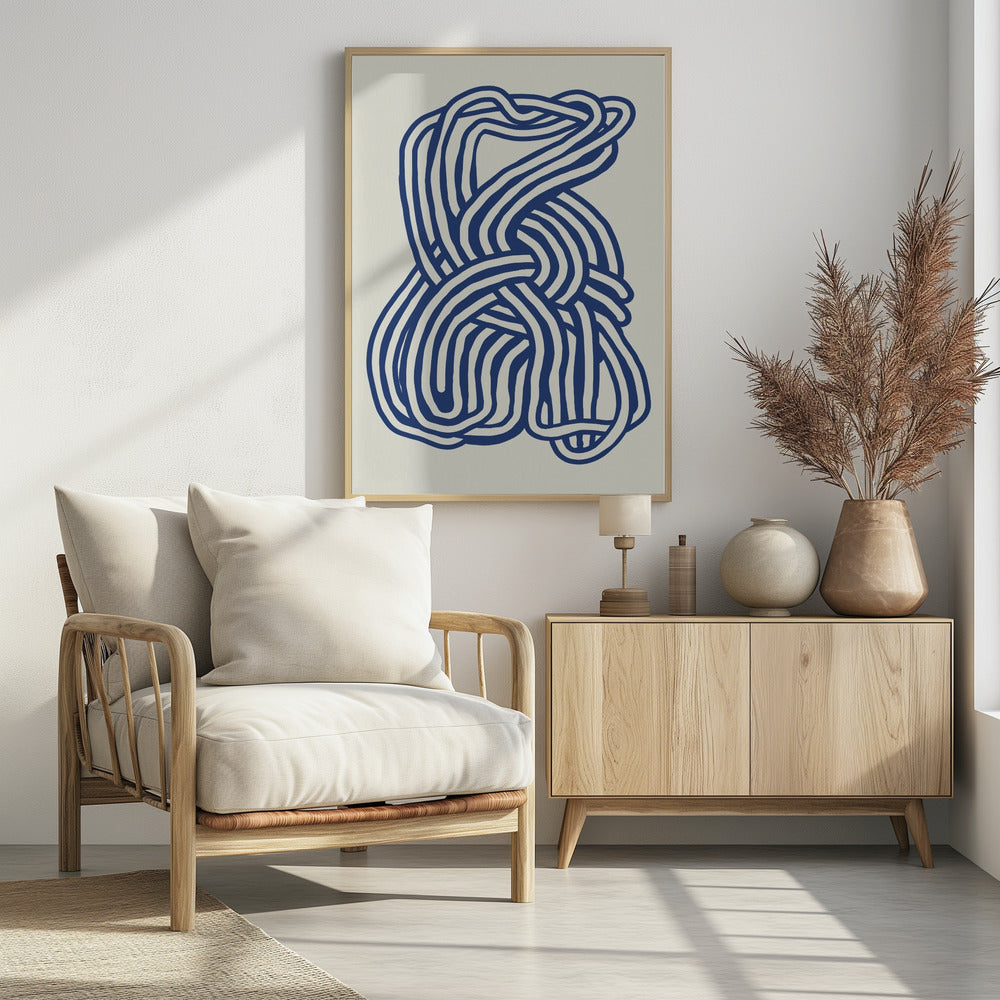 Lijnkunst organische vorm in blauw 02 | Poster