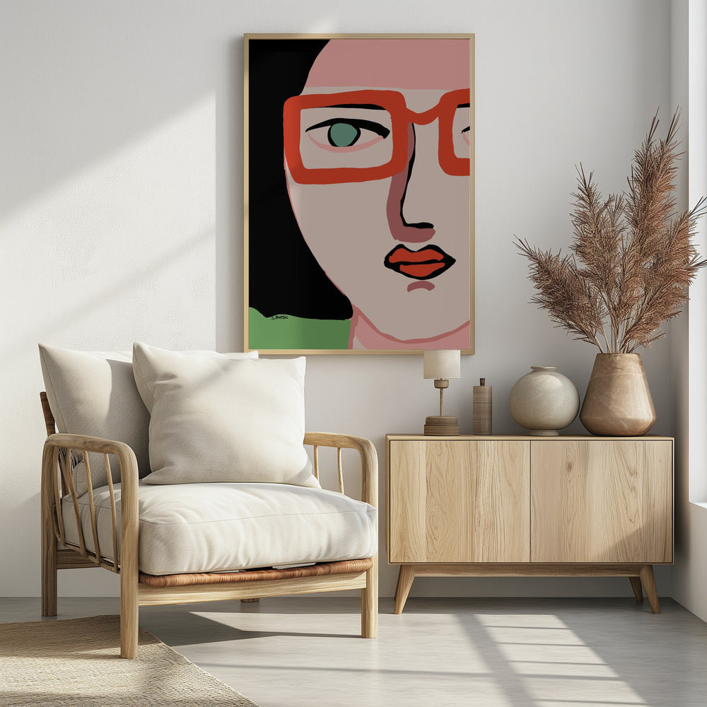 Dame met rode bril | Poster
