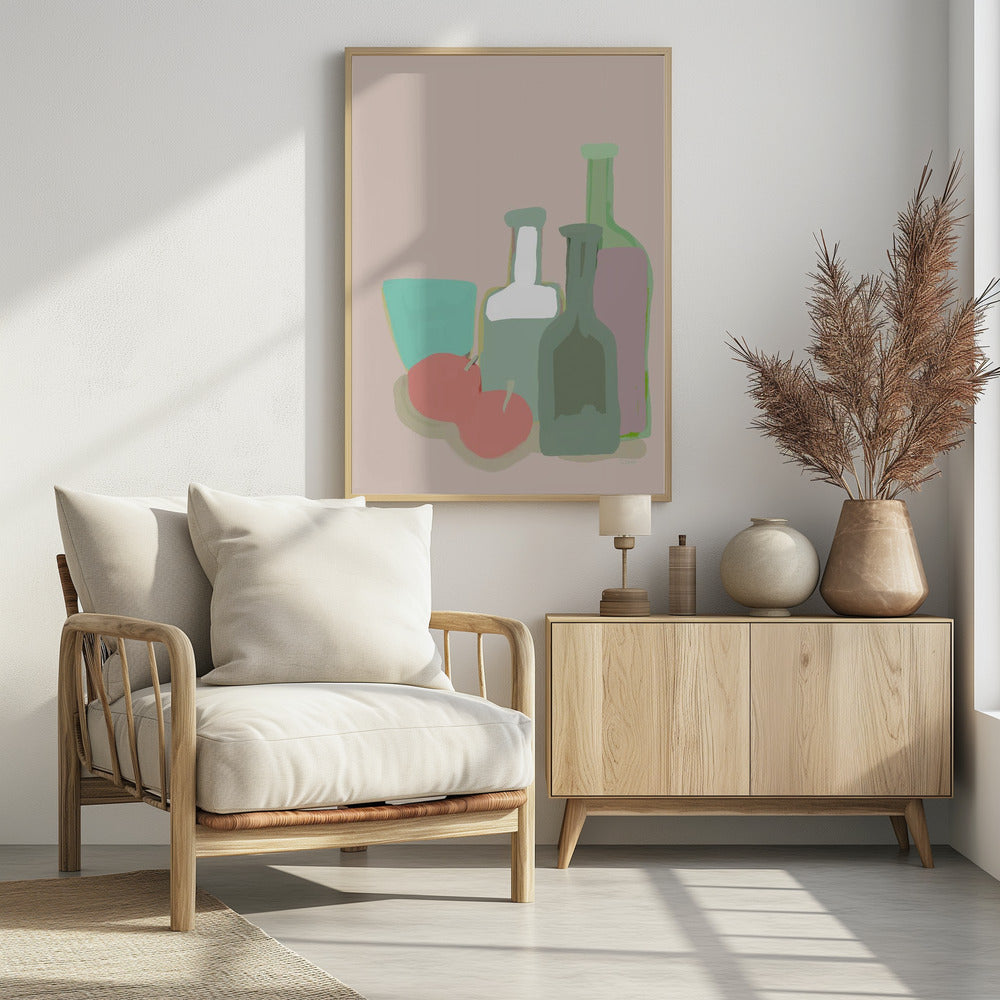 Stilleven flessen en appels | Poster