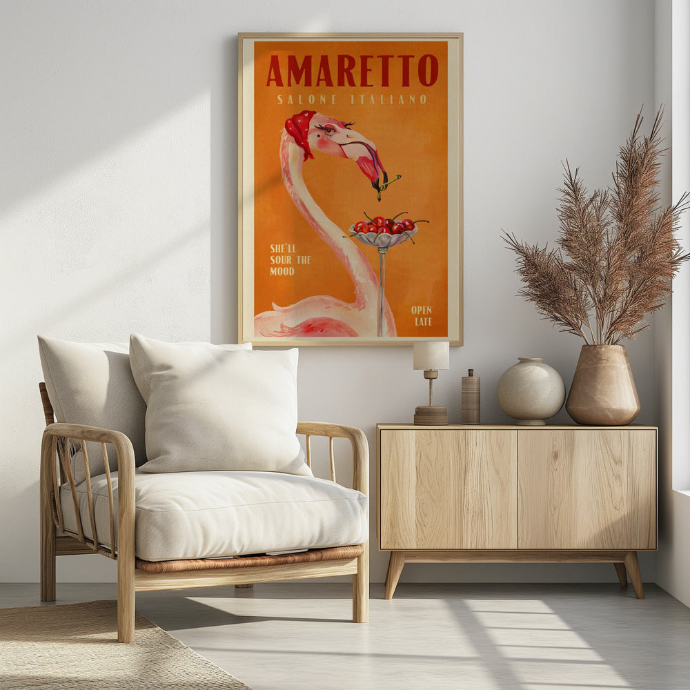 Amaretto Flamingo Art Deco Italiaans café reiskunst | Poster