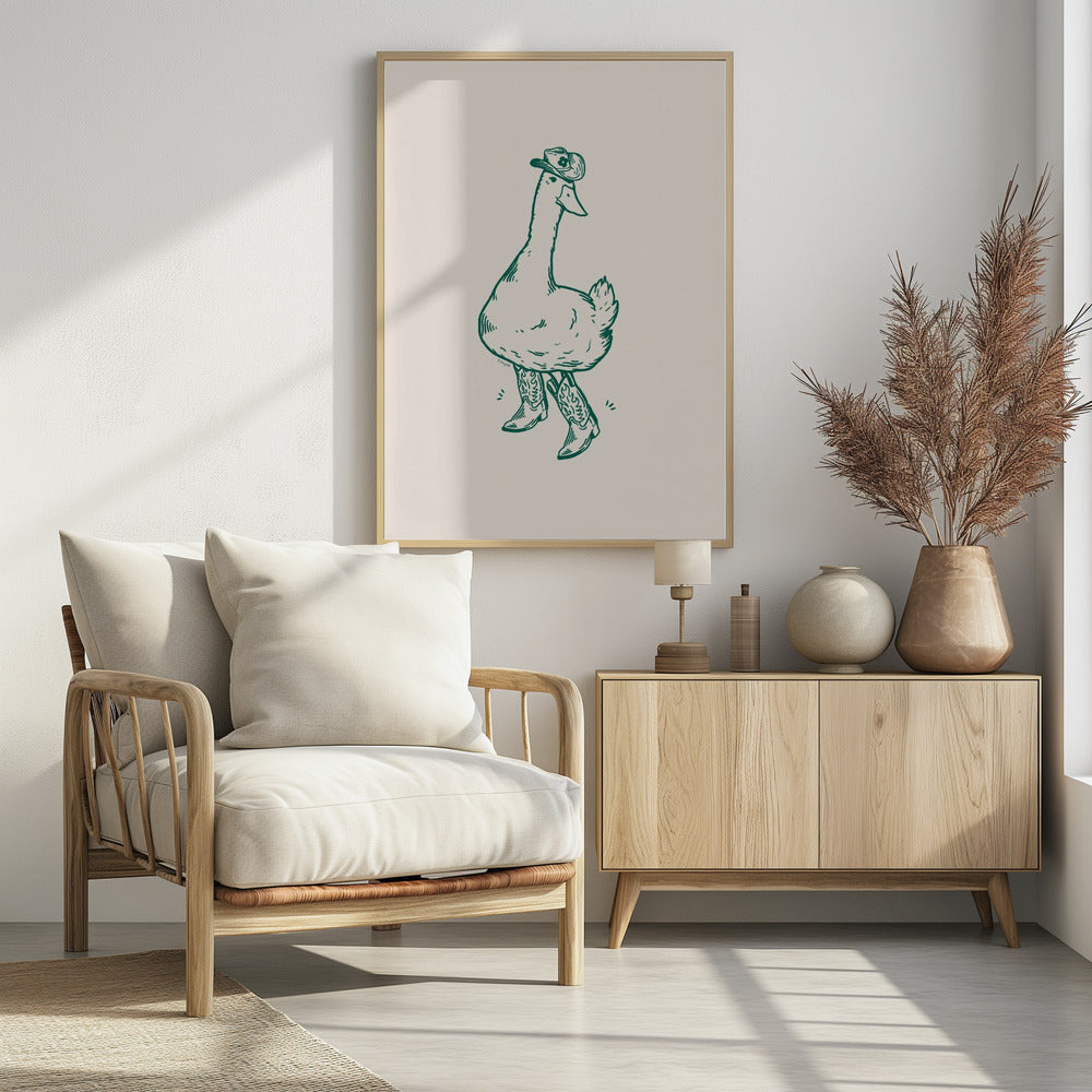 Eend met westernlaarzen in het groen | Poster