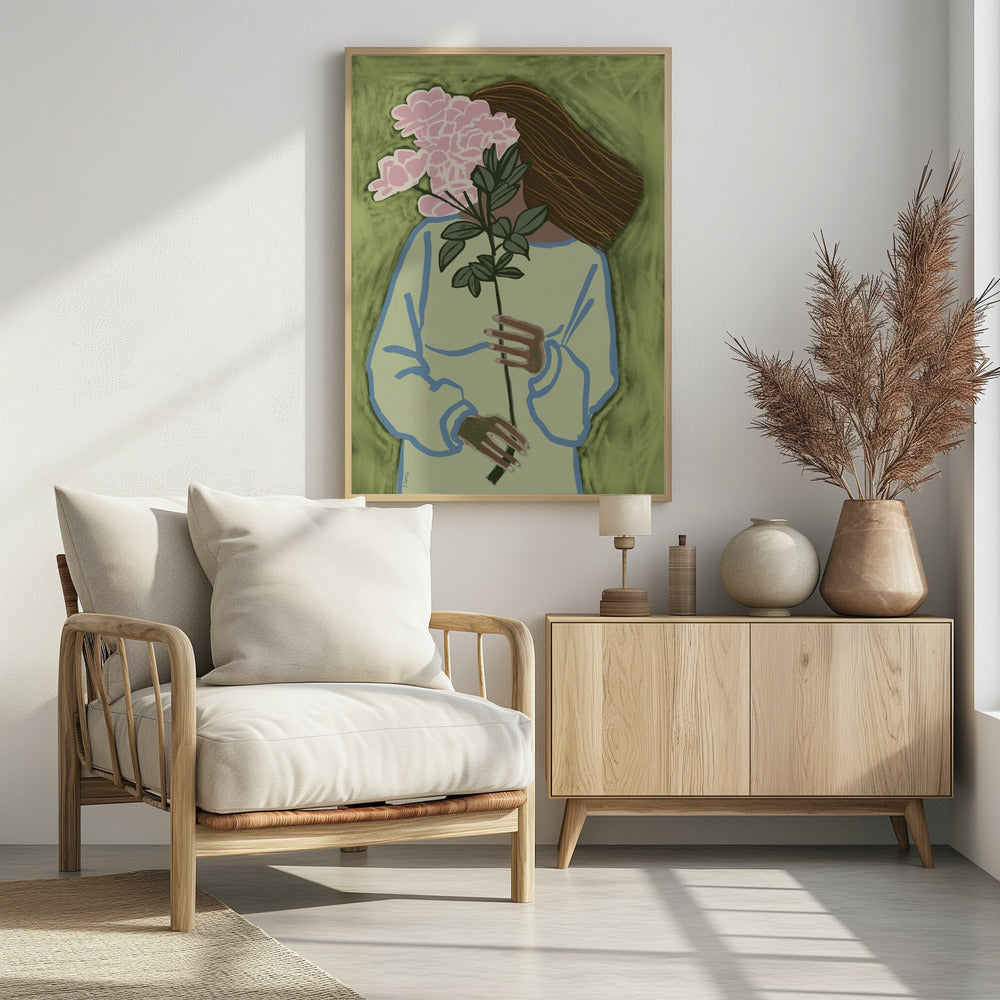 Dame met bloemen | Poster