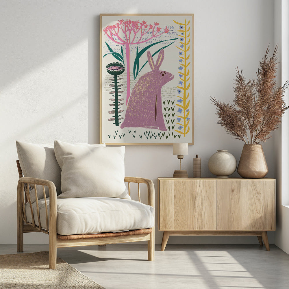 Block print lilac bunny | Poster