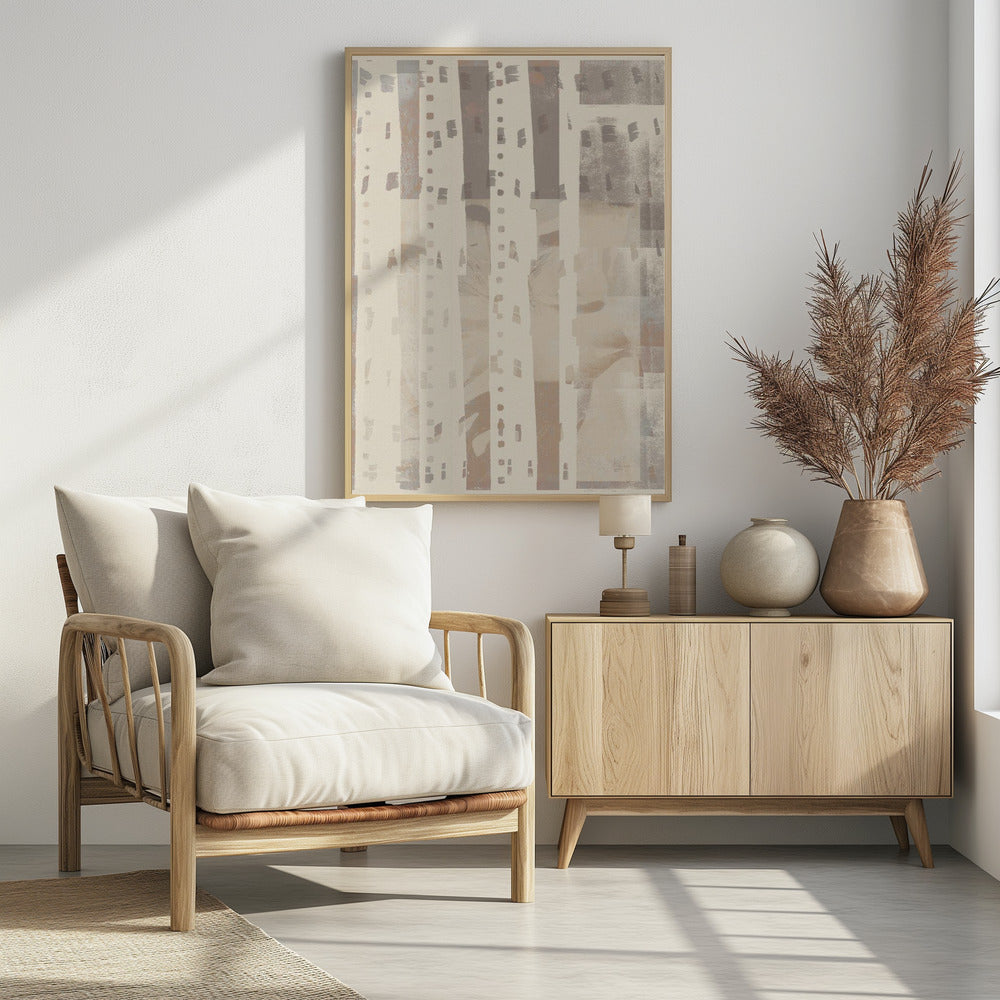 Neutraal abstract patroon in licht terracotta, taupe en wit. | Poster