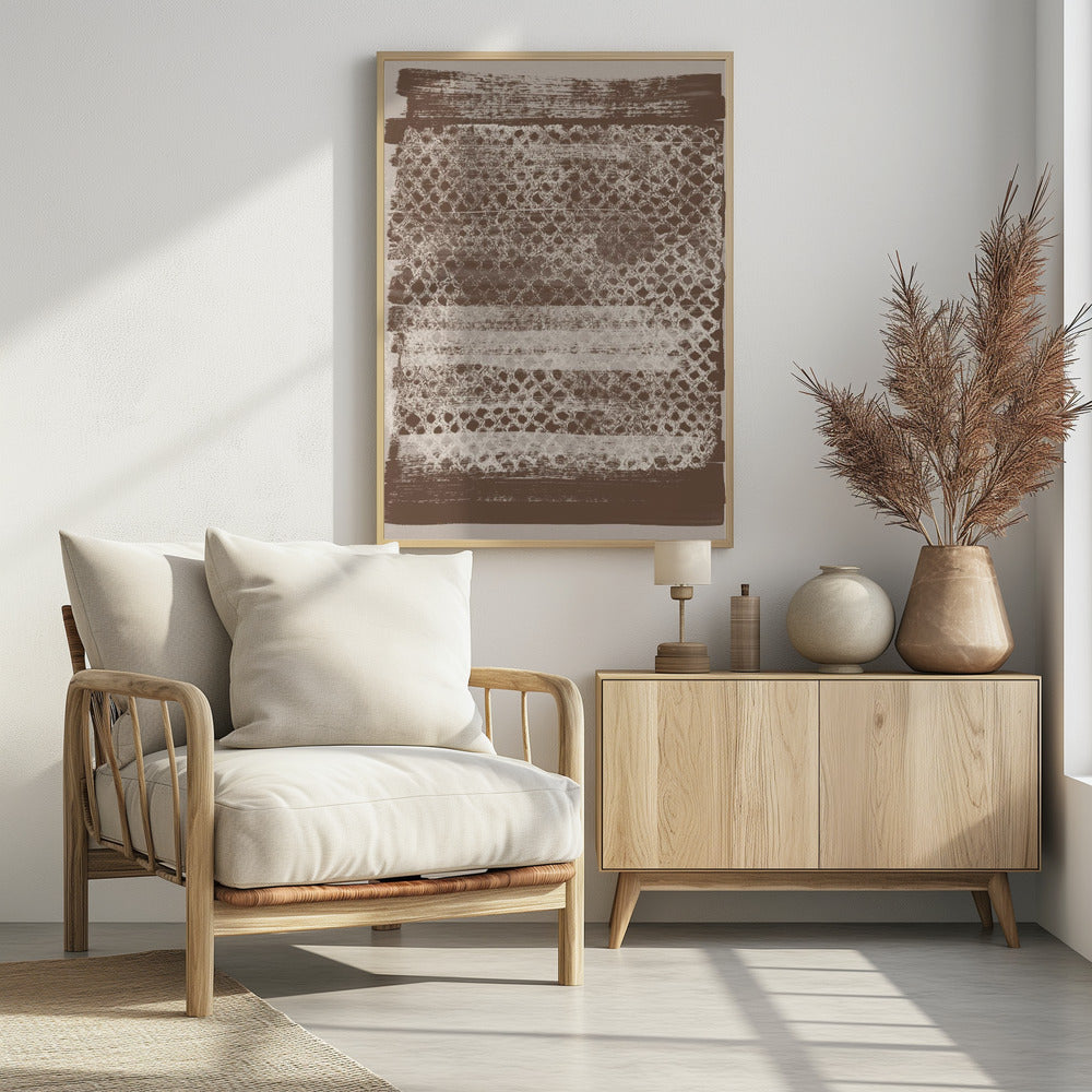 Neutraal patroon. Witte monotype textuur op bruin. | Poster
