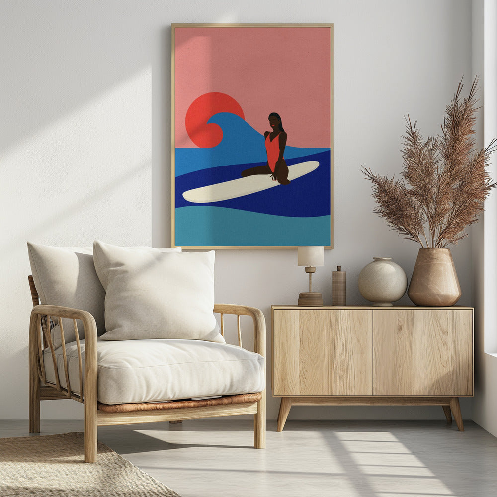 Meisje op een surfplank | Poster