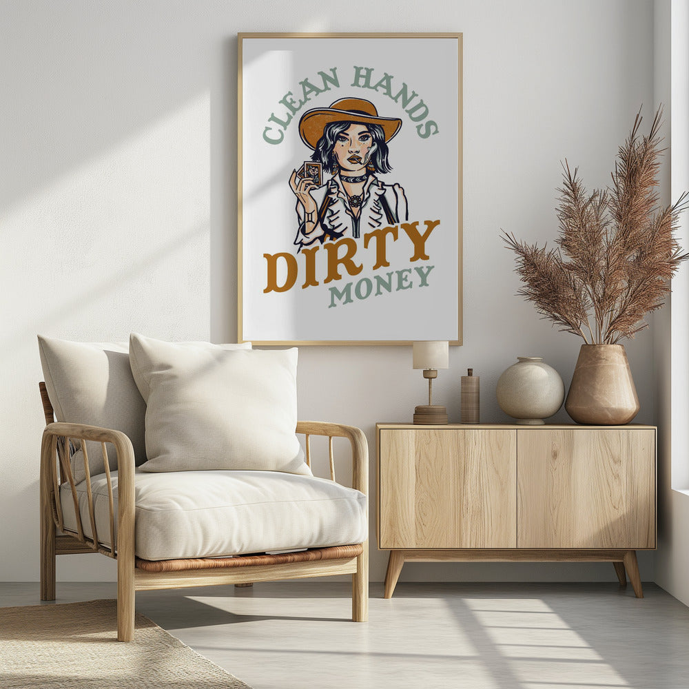 Schone handen, vuil geld, poker, cowgirl | Poster
