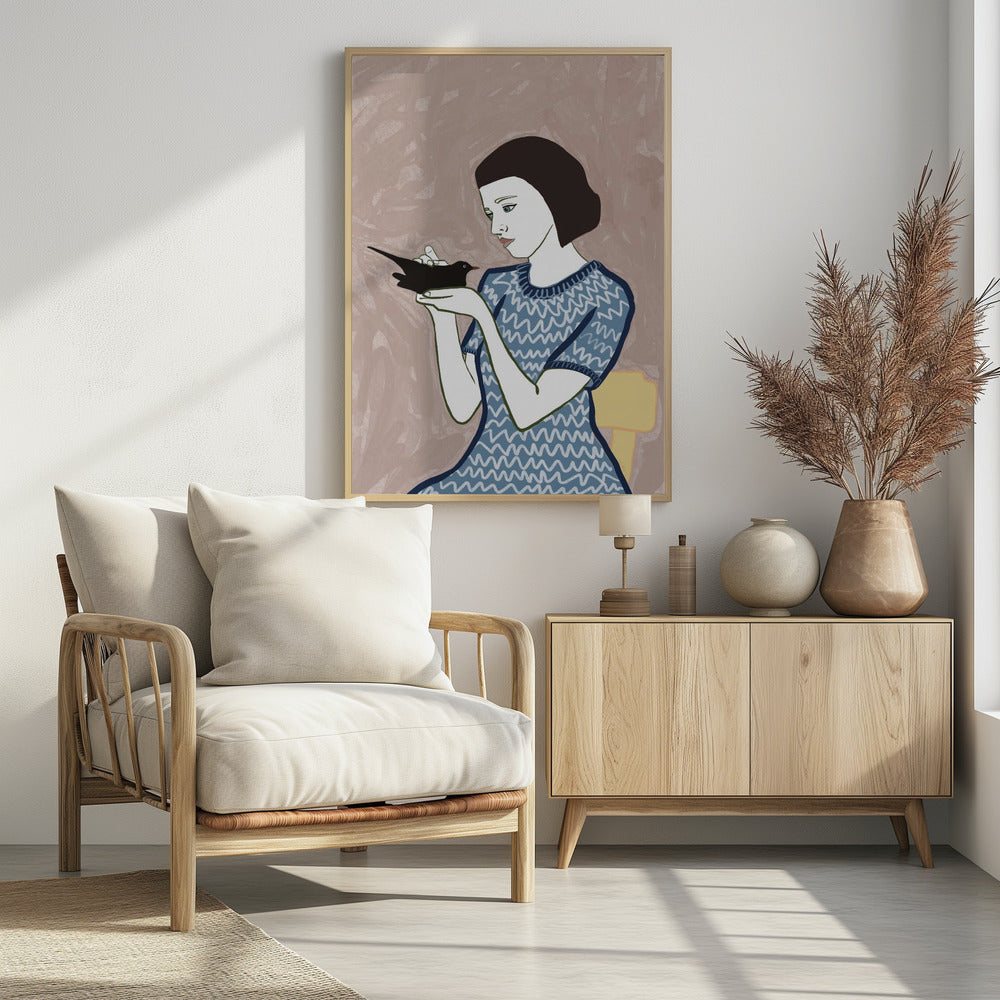 Vogelvrouw zittend | Poster