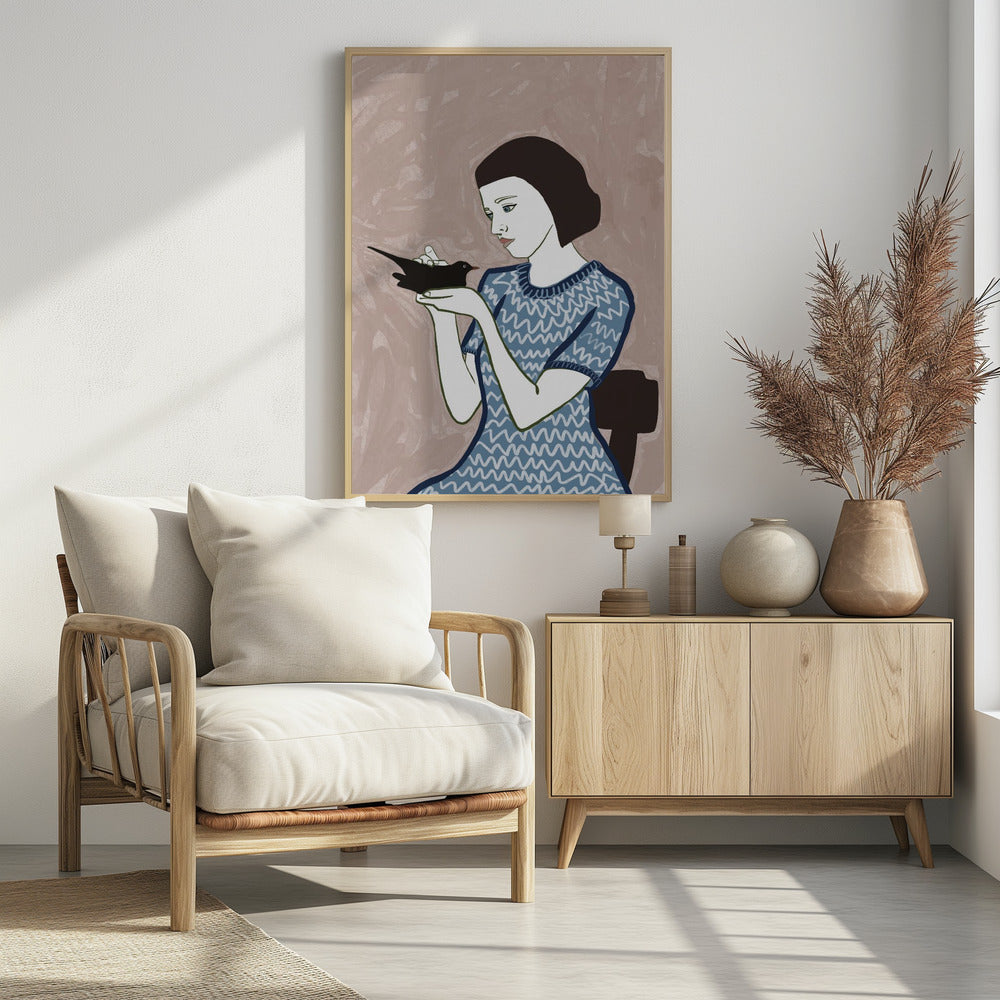 Vogelvrouw zittend | Poster