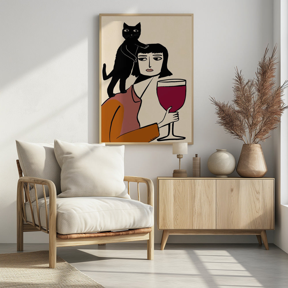 Wijn- en kattenliefhebber | Poster