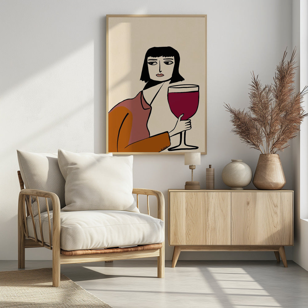 Ladying drinkt wijn | Poster