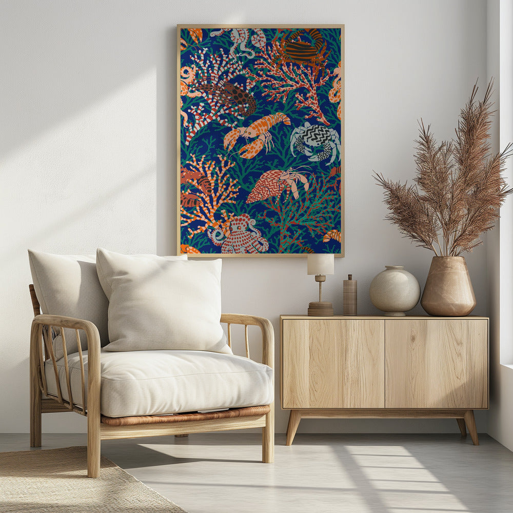 Levendig koraalrifblauw en oranje patroon | Poster
