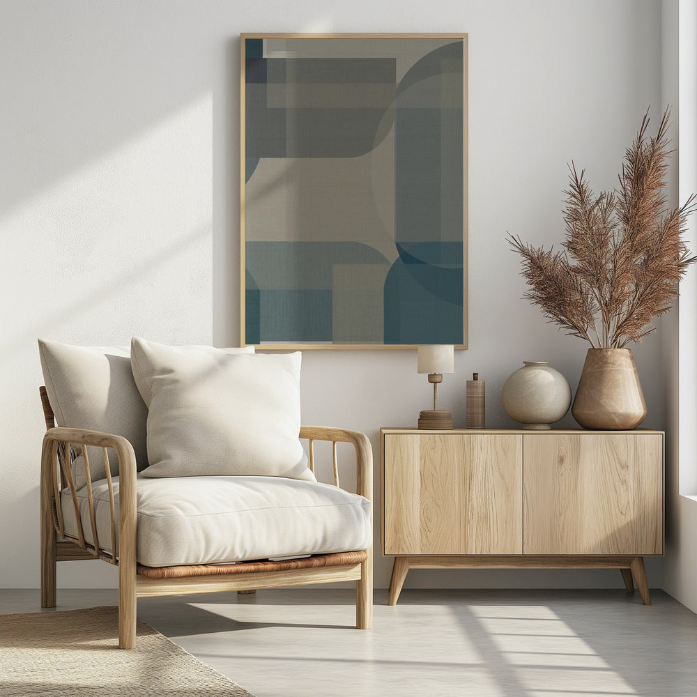 Geweven blauwe en neutrale abstracte lagen 1 | Poster