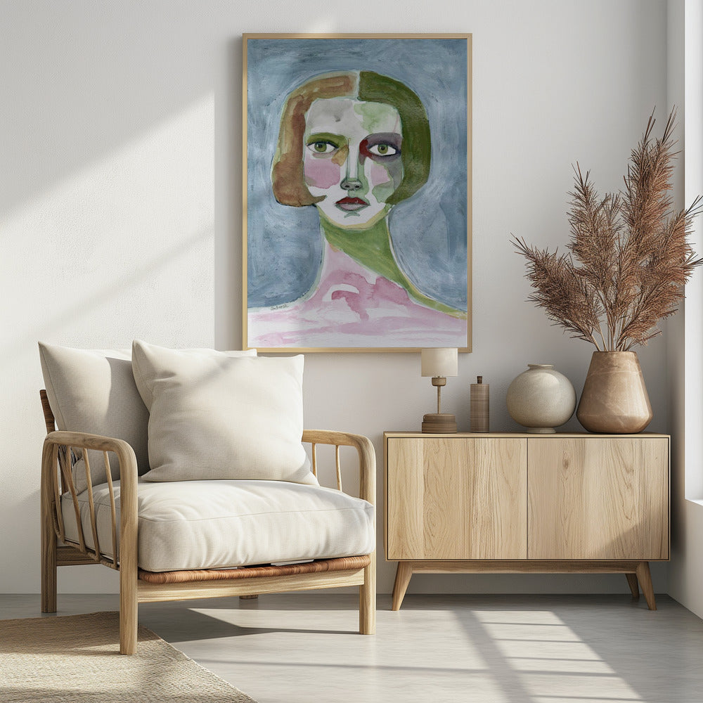 Dame met bobkapsel grijze achtergrond | Poster