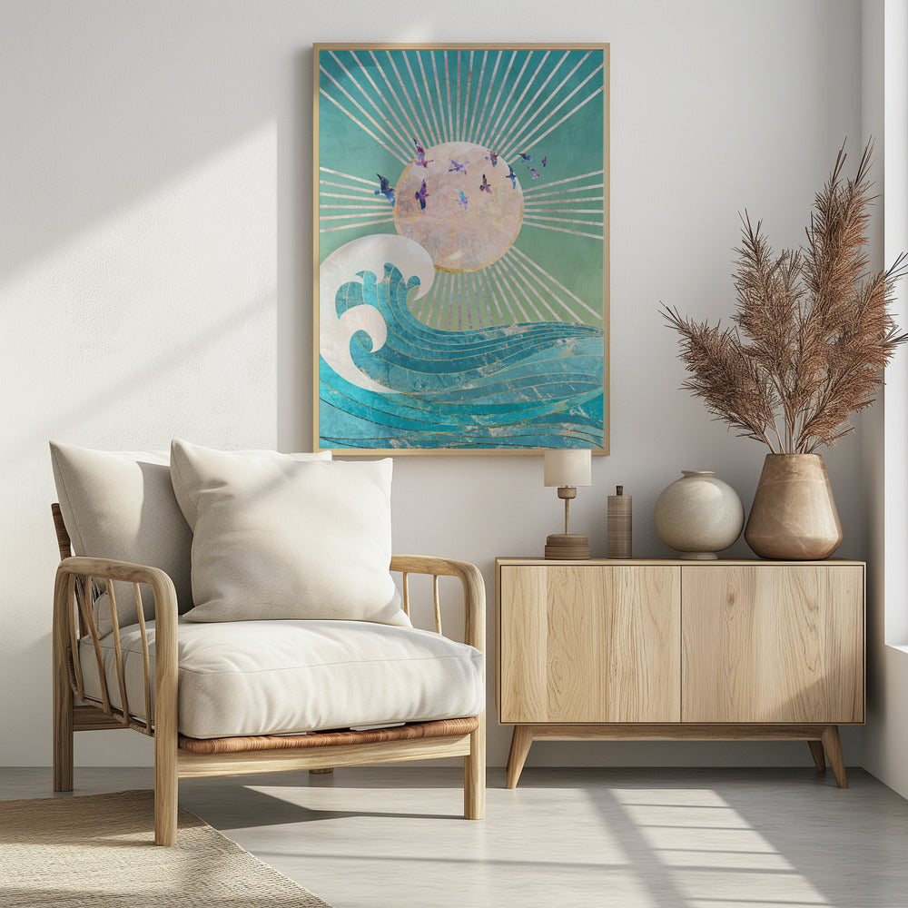 Zonsondergang Gouden Oceaan Turquoise | Poster