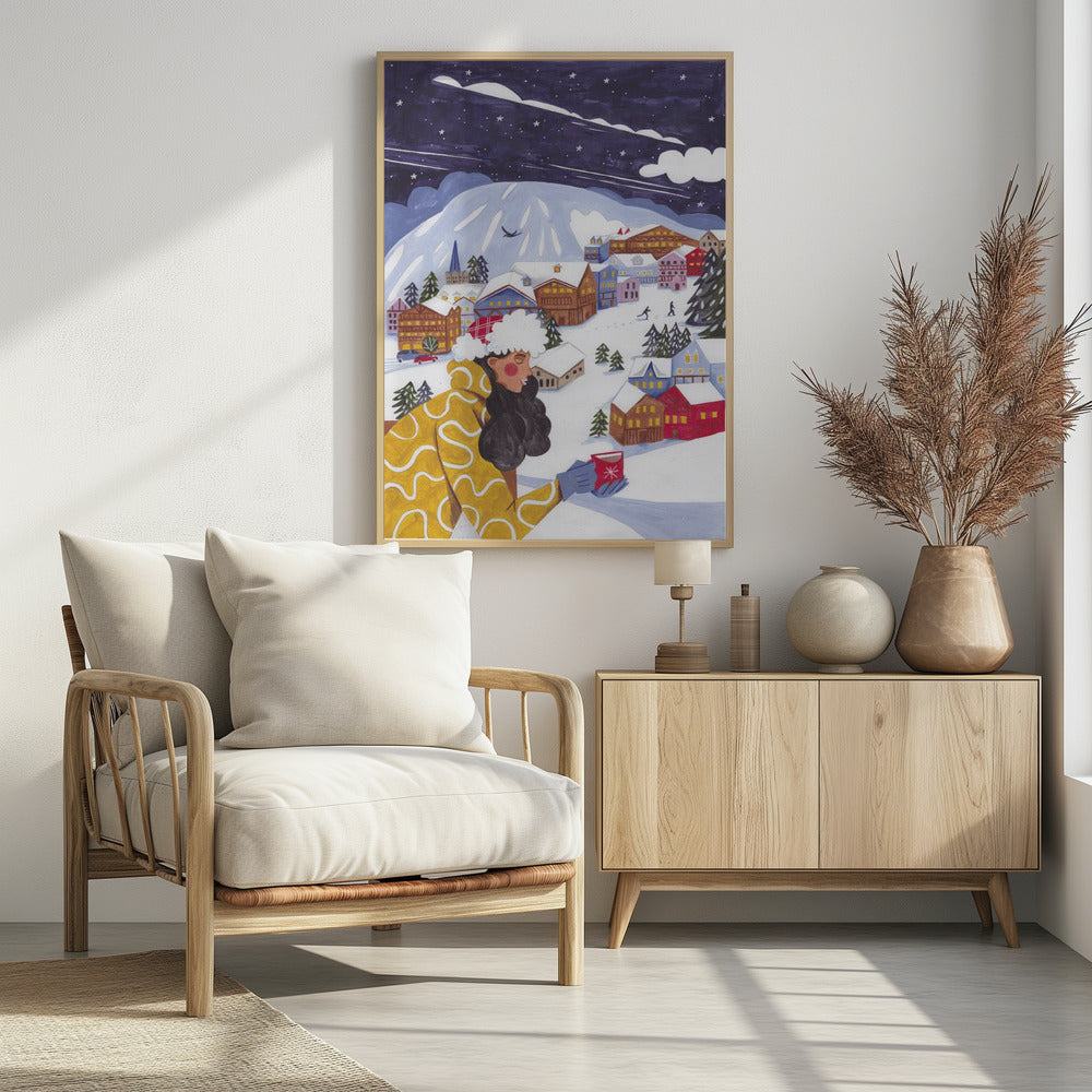 Winter Scene woman with coffee | Poster