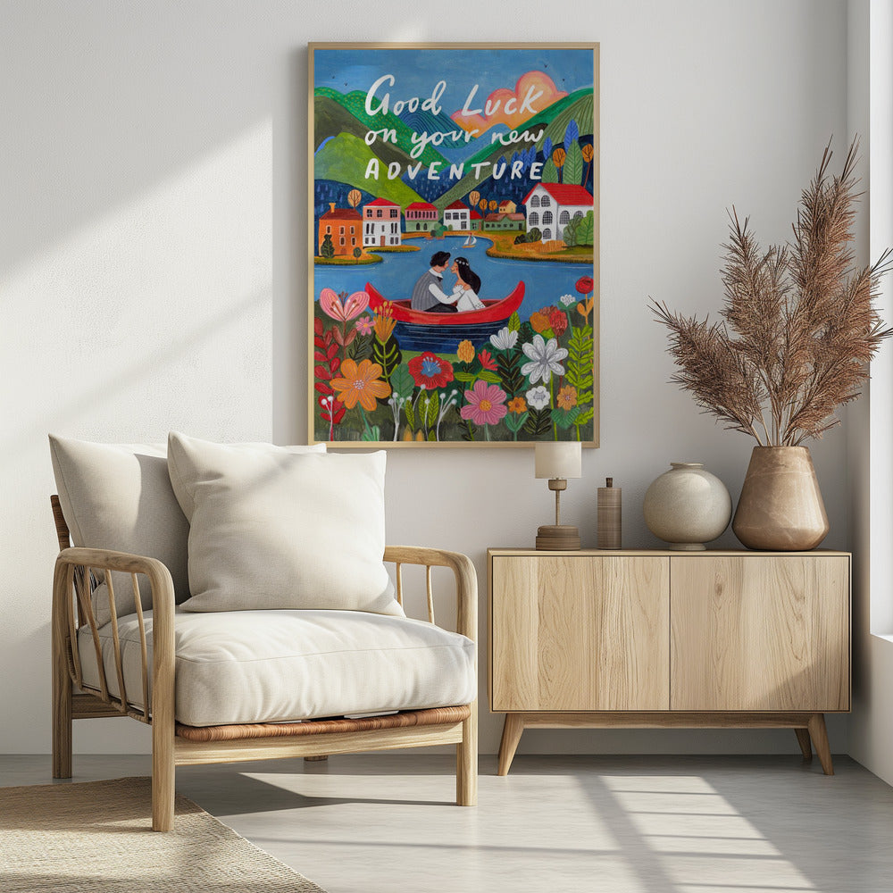 Pasgetrouwd stel in een boot | Poster