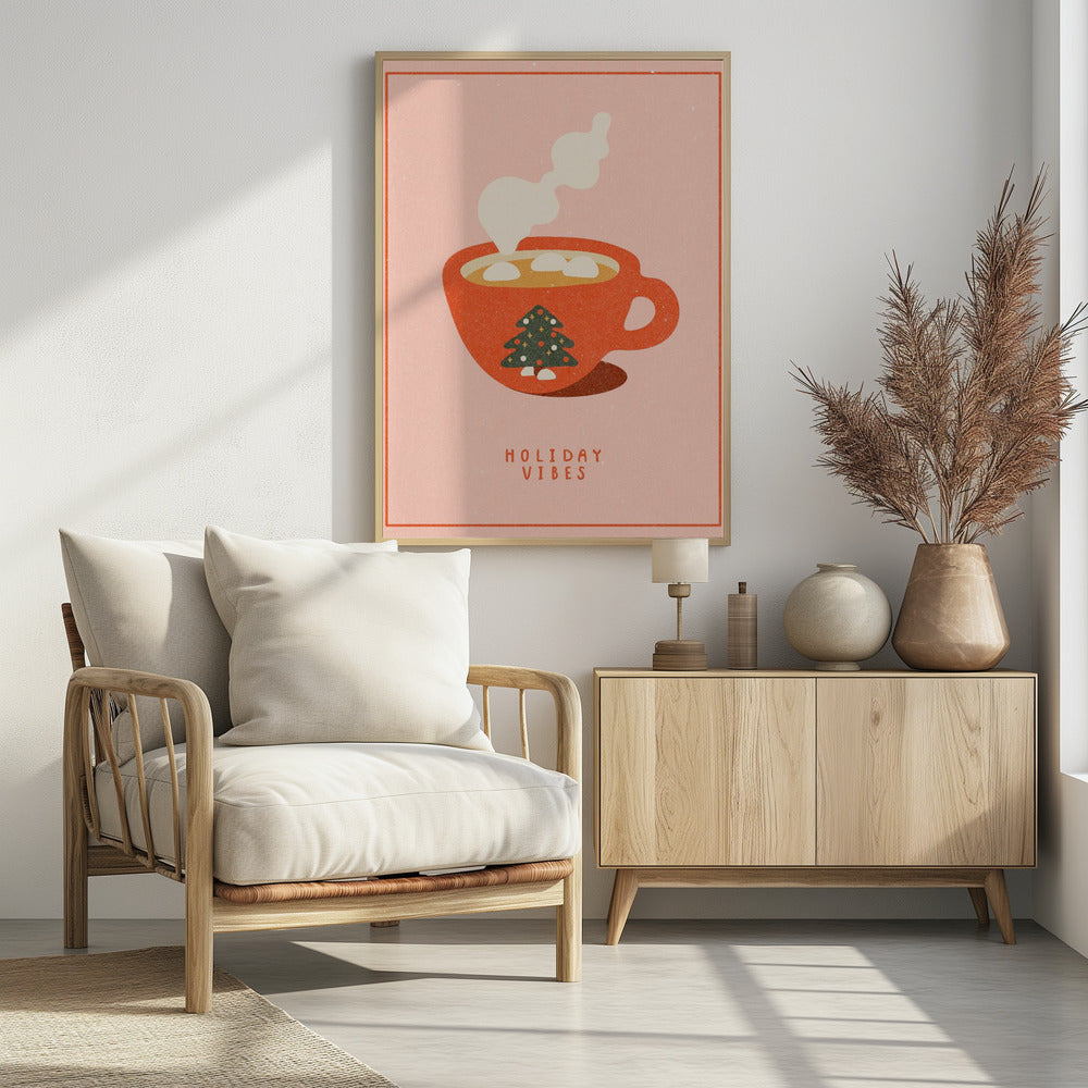 Vakantiegevoel. Een mok warme chocolademelk voor Kerstmis | Poster