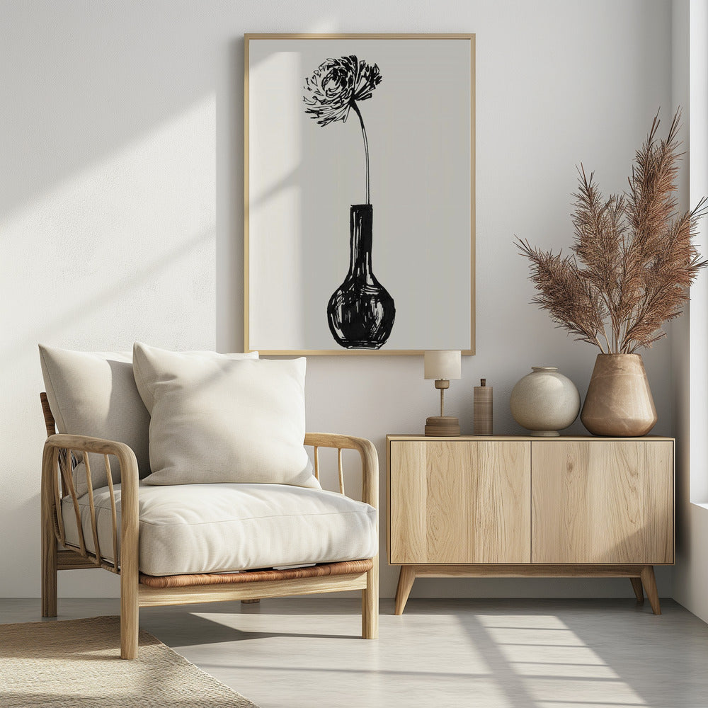 Bloem in een vaas inktschets | Poster