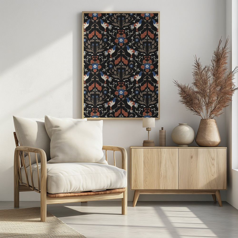 Roosters Beige Patroon | Poster