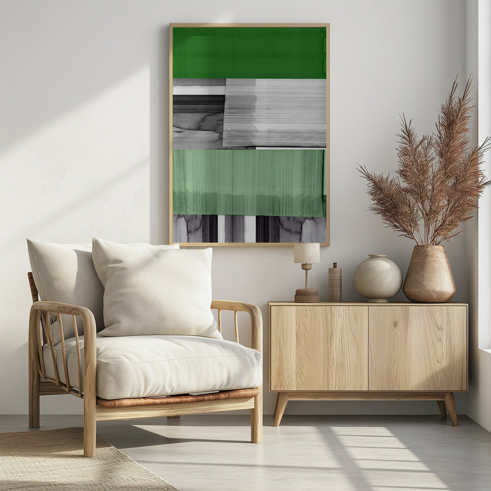 Abstract Zwart Wit Groen Grijs 1 | Poster