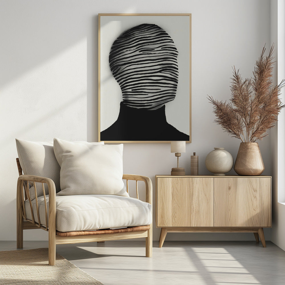 Abstract hoofd gewikkeld in zwart-witte strepen | Poster