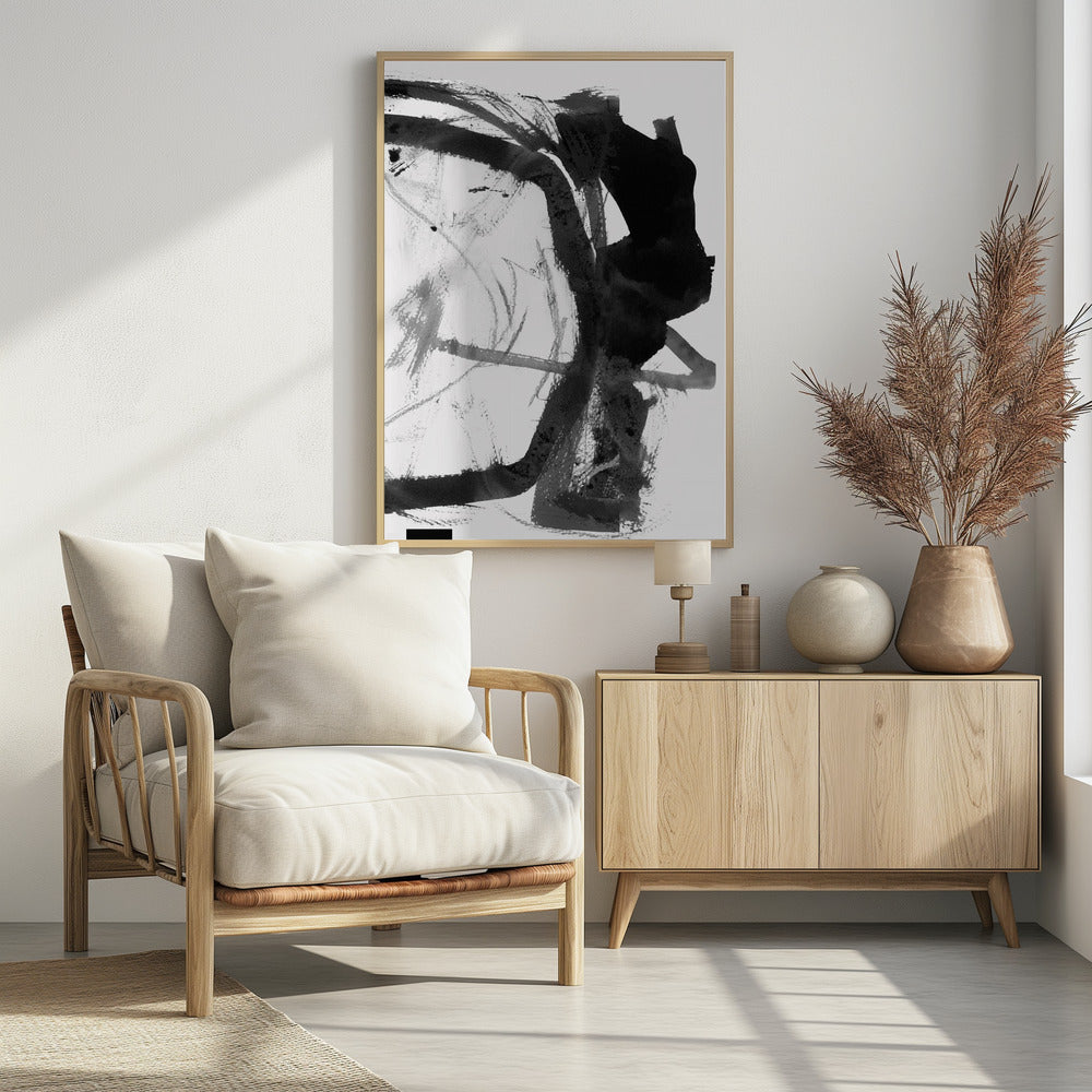 Zwart-grijze inkt abstracte kunstdruk | Poster