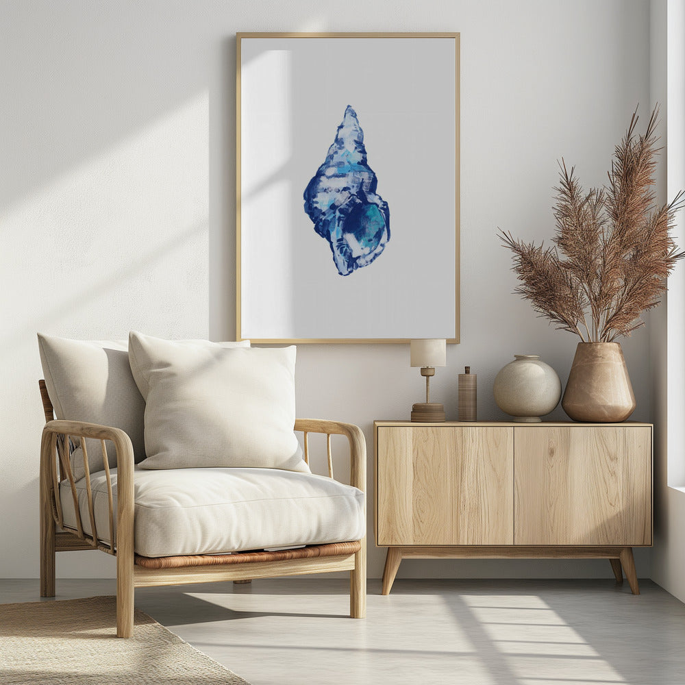 Blauwe schelp op witte achtergrond nr. 2 | Poster