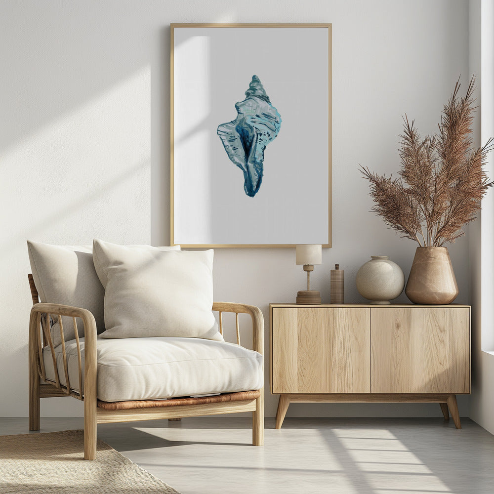 Blauwe schelp op witte achtergrond nr. 4 | Poster