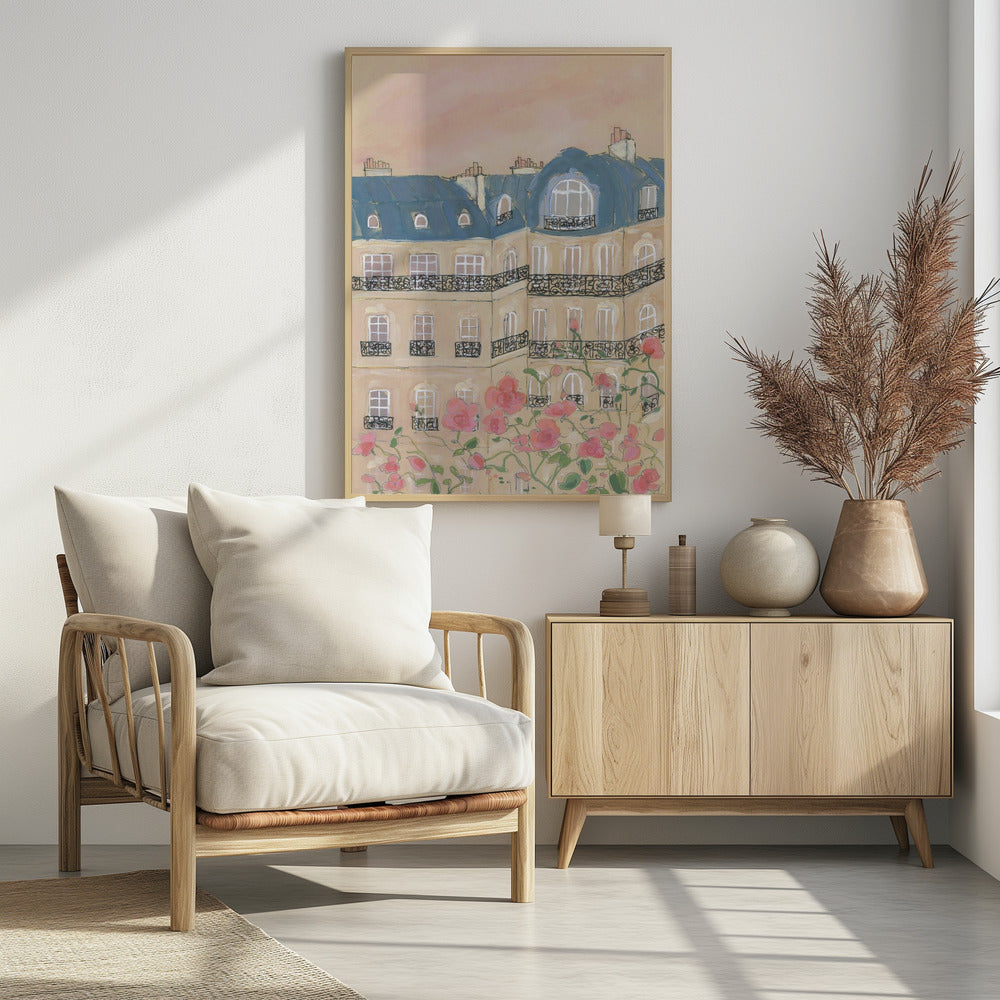 Zonsondergang boven Parijse gebouwen | Poster